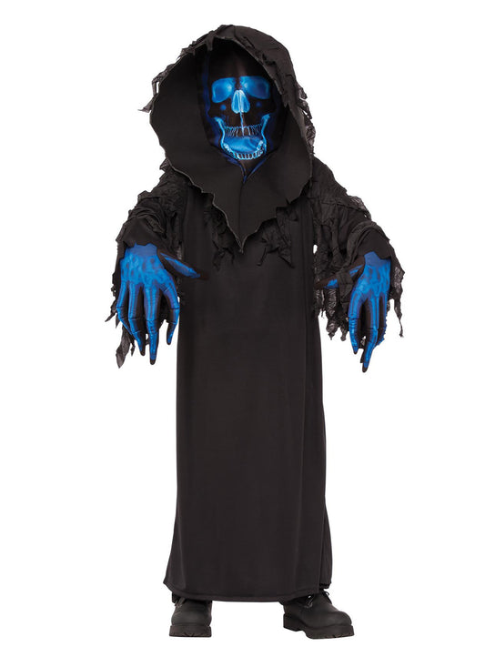 Skull Phantom Costume | Black Robe Blue Face Kids Halloween