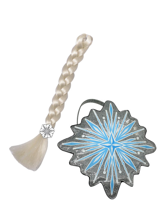 Elsa Frozen hair braid & snowflake bag set, ideal for kids imaginative play at home.