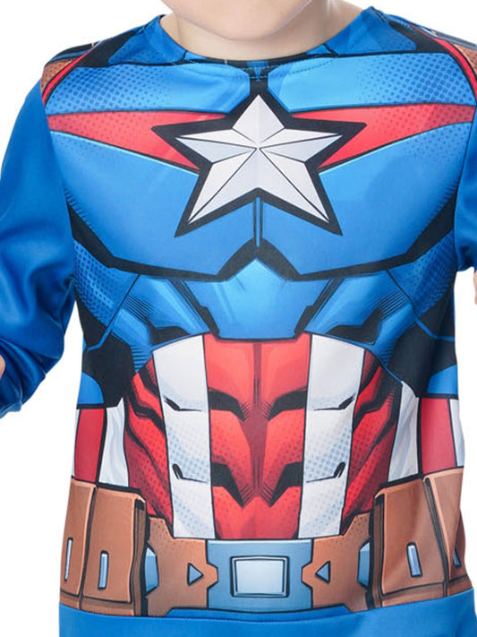 Captain America Kids Costume - Marvel superhero jumpsuit with mask for imaginative play at home.