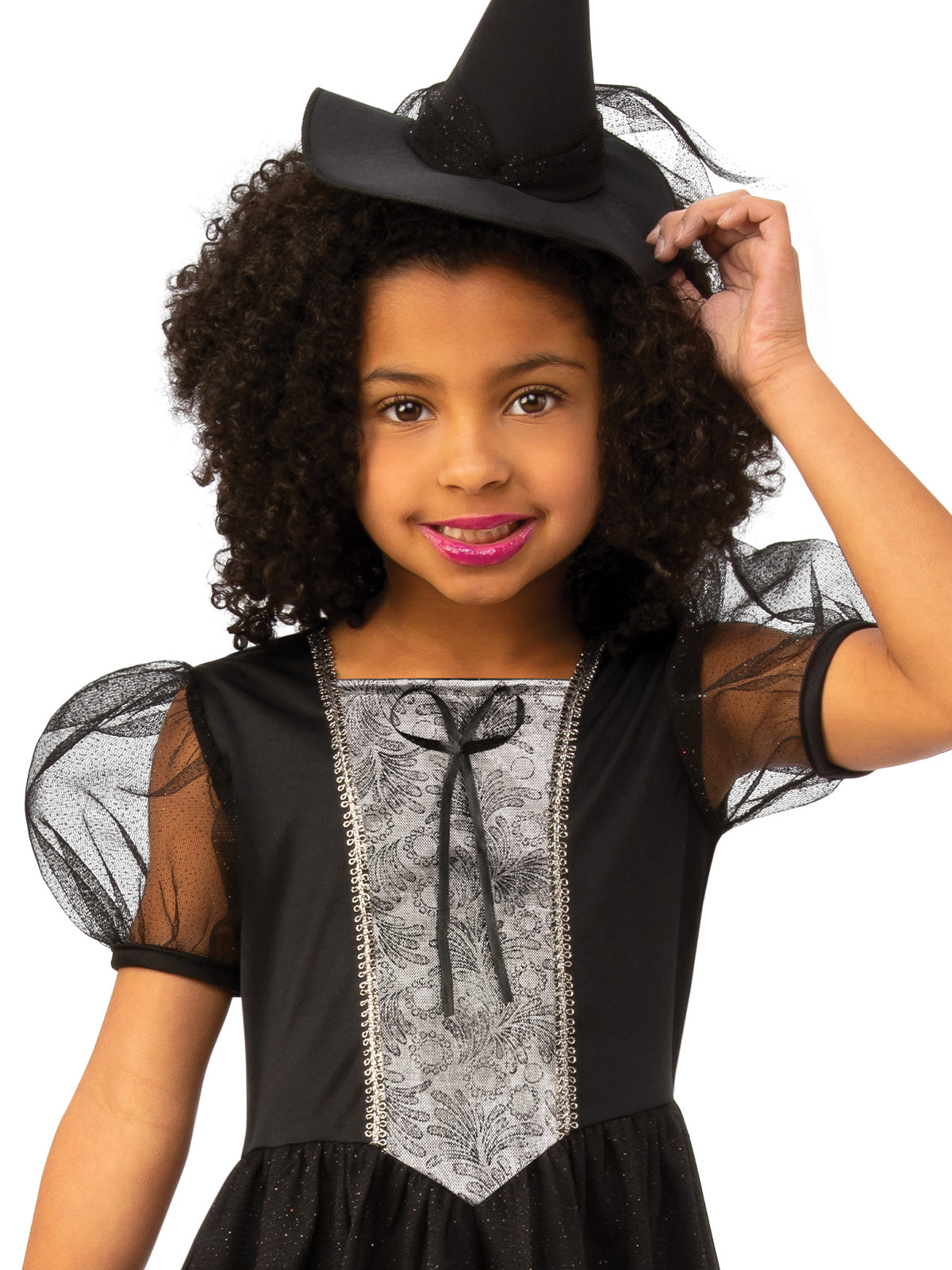 Black Witch Dress Costume with Silver Bodice & Glitter Skirt