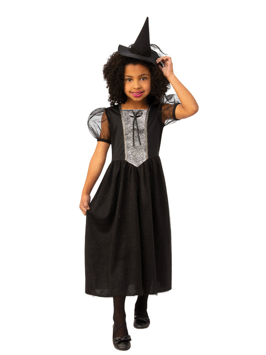 Black Witch Dress Costume with Silver Bodice & Glitter Skirt