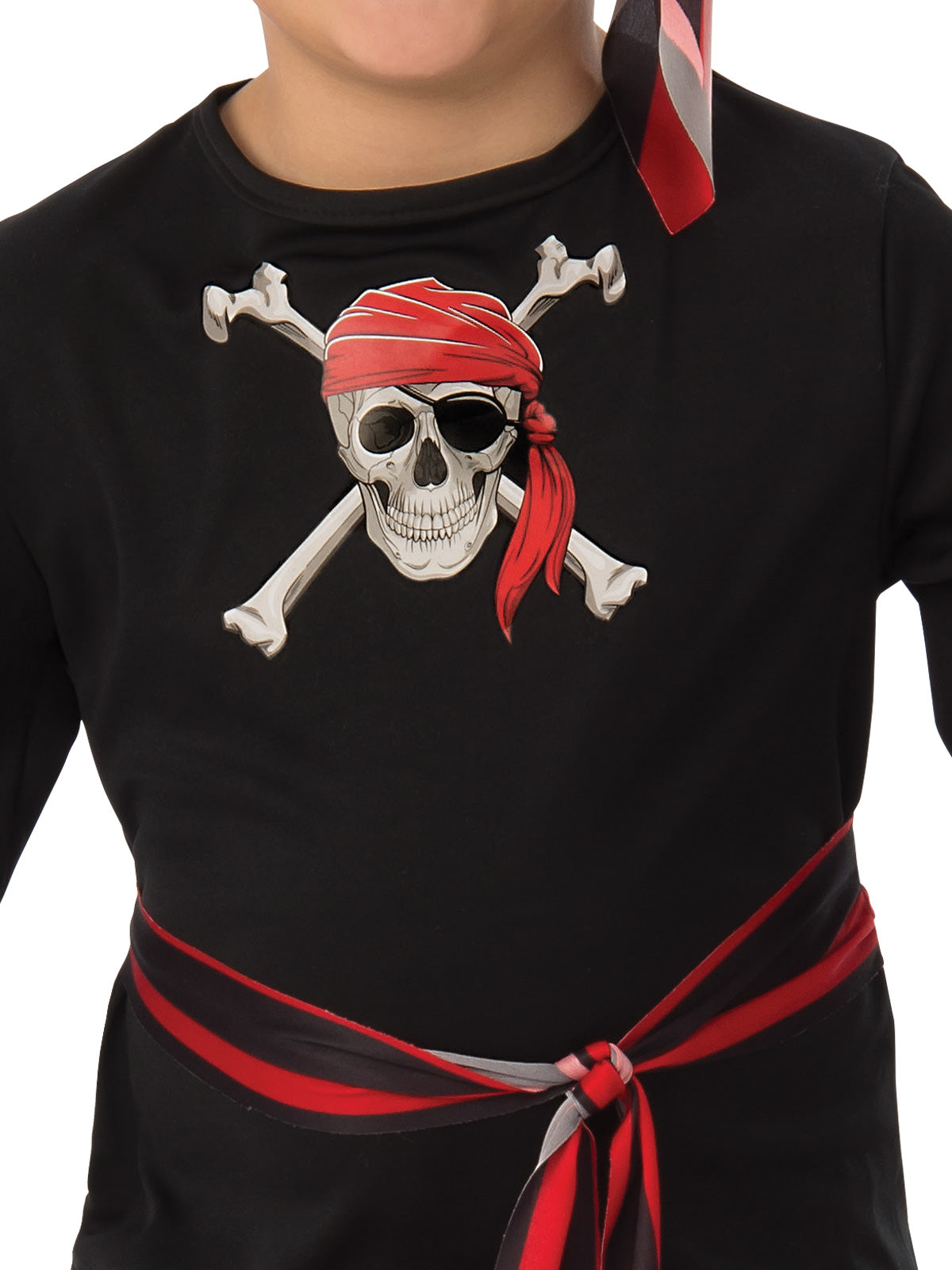 Child wearing pirate boy costume, ideal for imaginative play at home. Perfect for kids playtime.