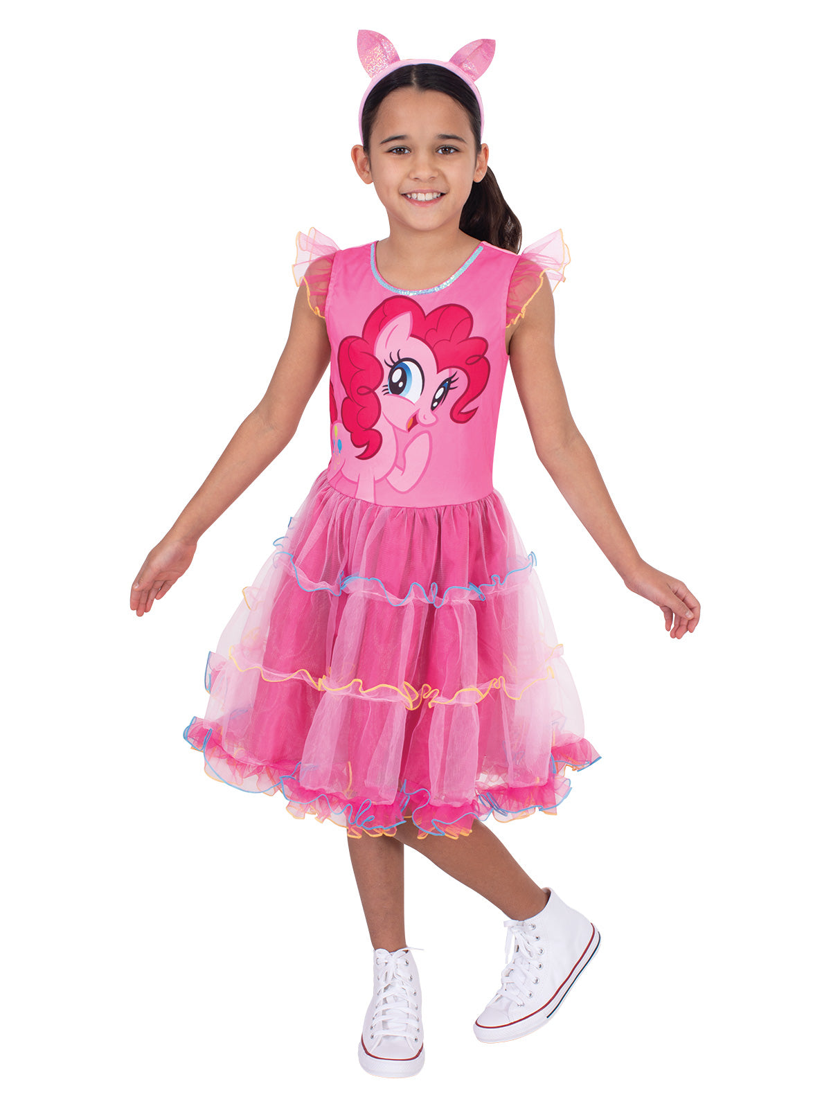 Pinkie Pie costume features character-accurate dress, wig, and cutie mark for My Little Pony fans.