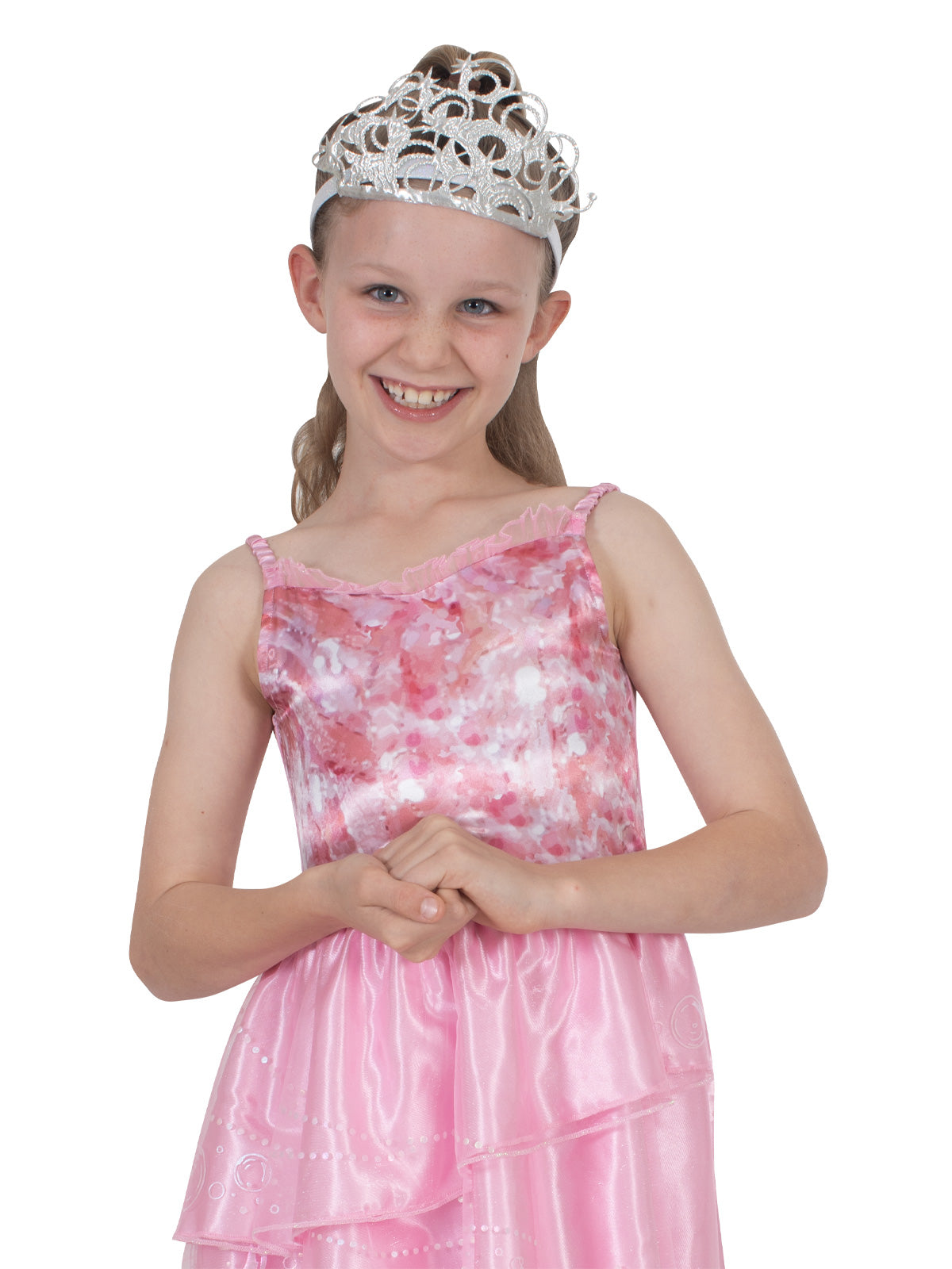 Ornate silver star tiara inspired by Glinda from Wicked, perfect for costume play and dress-up adventures.