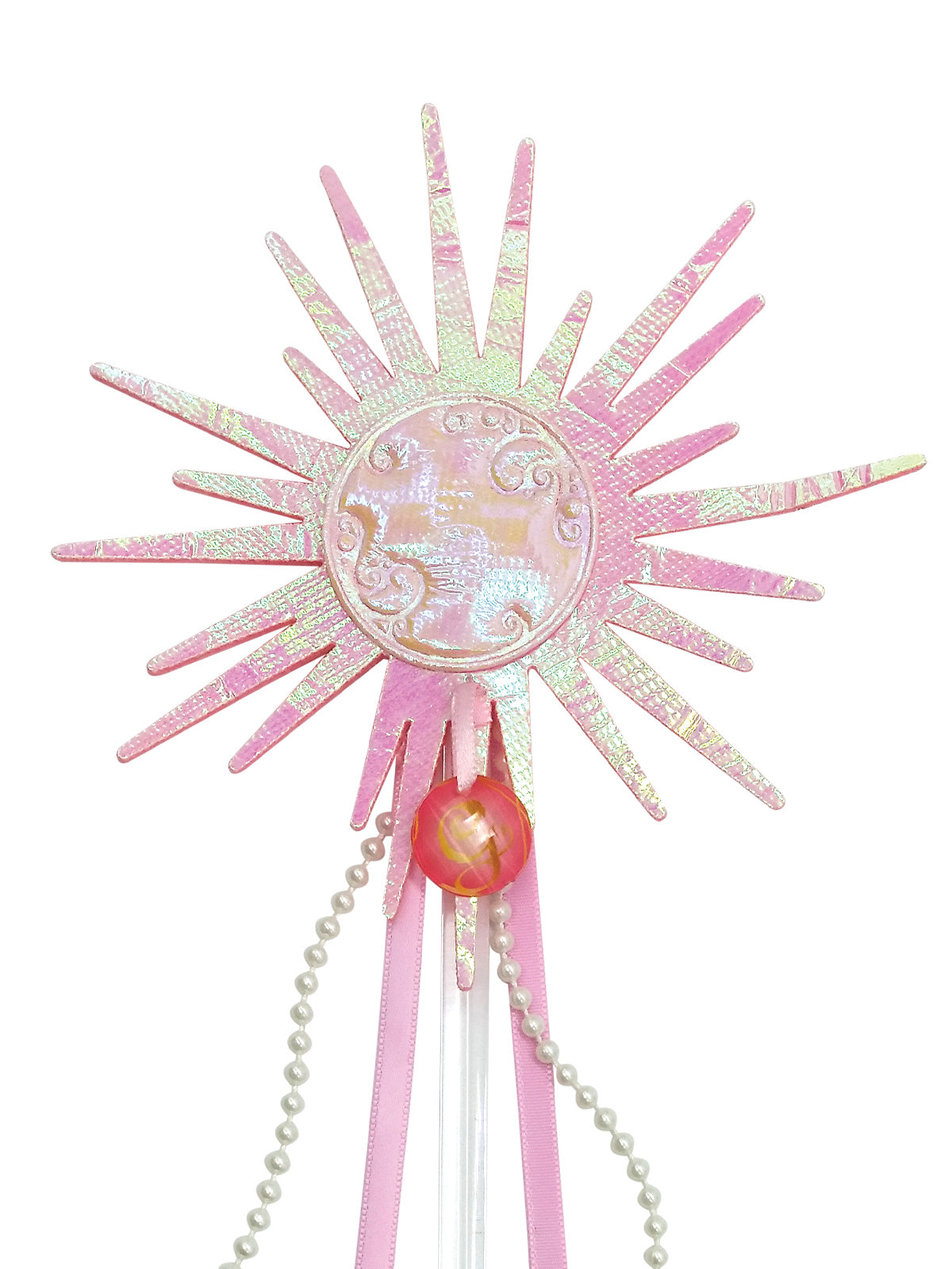 Pink Glinda wand with sparkling orb accessory for magical Wicked-inspired costumes and enchanting performances.