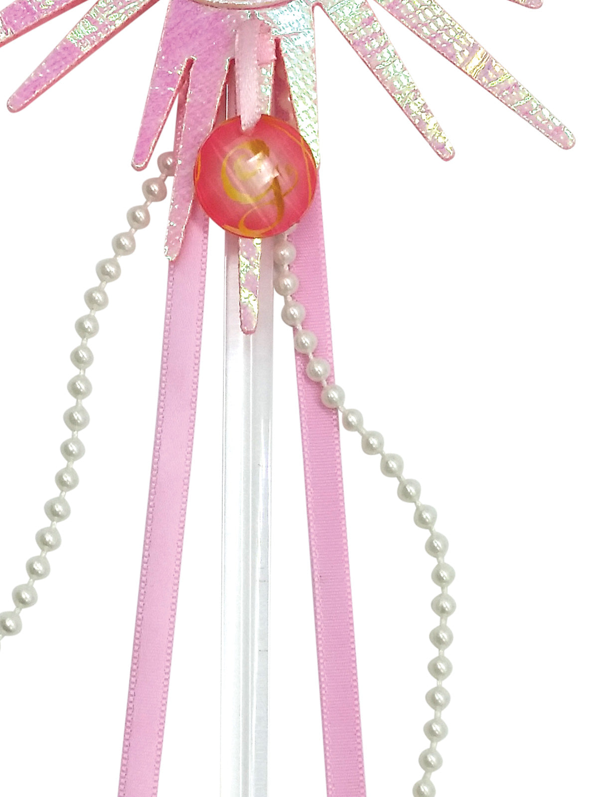 Pink Glinda wand features a shimmery orb, perfect for magical cosplay and enchanting performances.