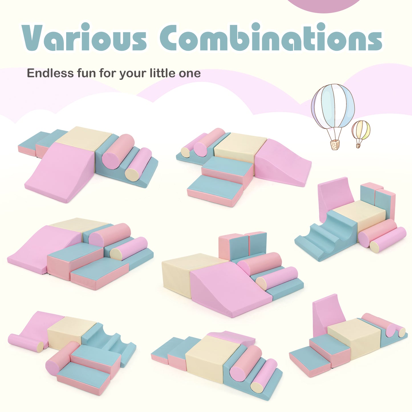 7 Piece Foam Building Blocks Set | Hook Loop Fasteners | Multicolor