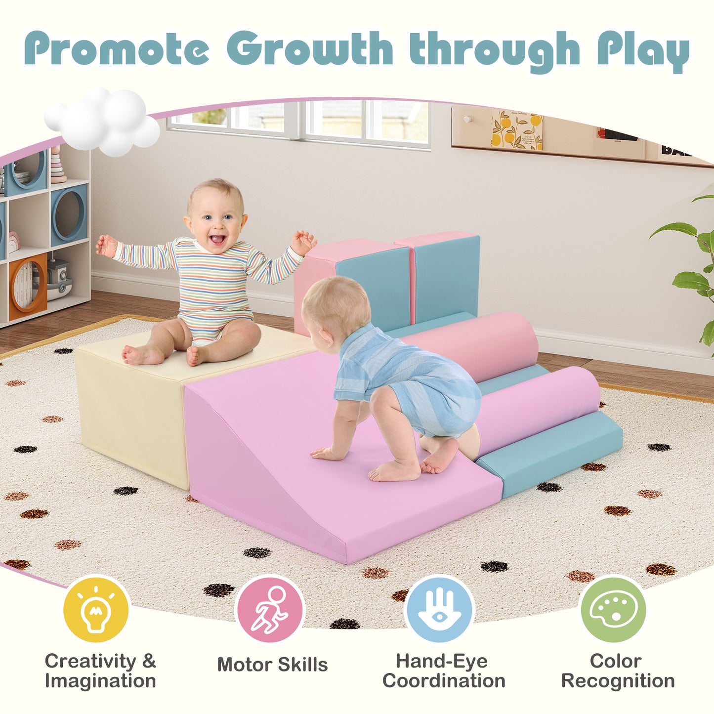 7 Piece Foam Building Blocks Set | Hook Loop Fasteners | Multicolor