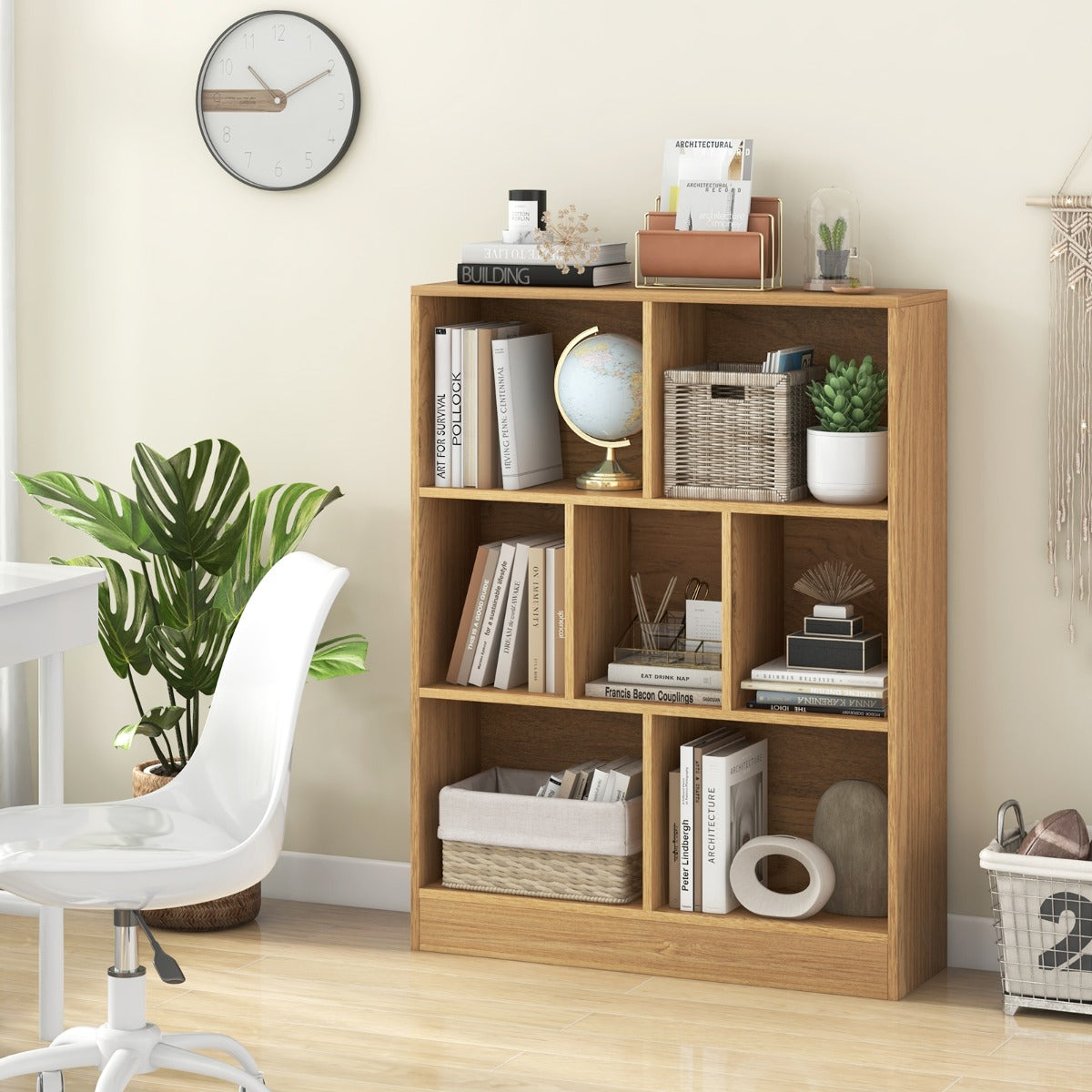 7 Cube Bookshelf | Natural Wood Display Shelf with Open Storage