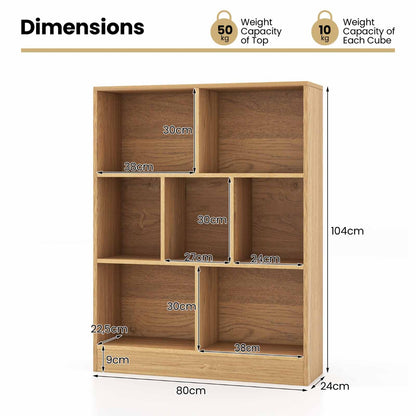 7 Cube Bookshelf | Natural Wood Display Shelf with Open Storage