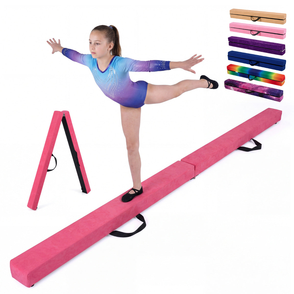 7ft Foldable Gymnastics Balance Beam | Wood Base | Rose