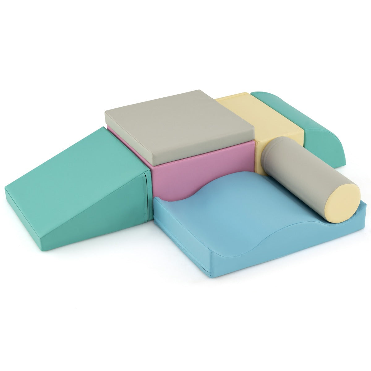 Costway 7 Pieces Climb and Crawl Activity Play Set with Zippered Cover-Blue