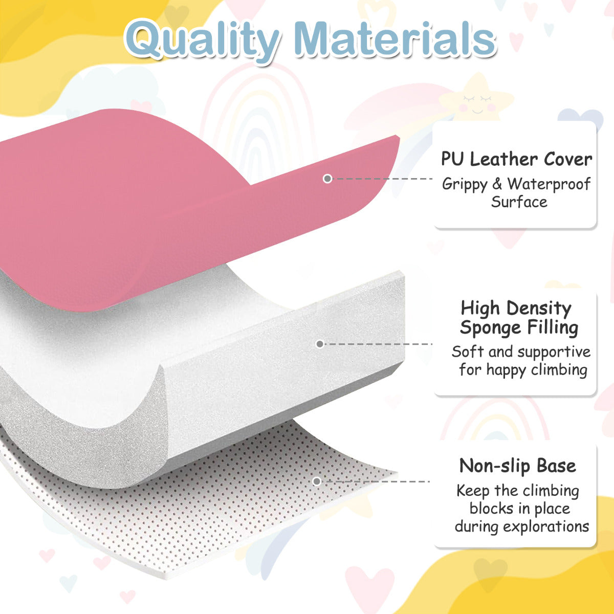 7 Piece Pink Foam Building Blocks | Hook Loop Kids Playset