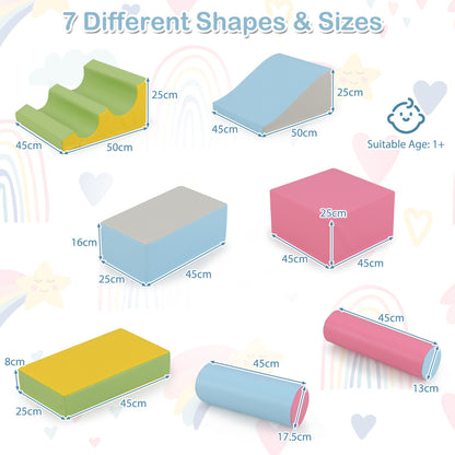 7 Piece Pink Foam Building Blocks | Hook Loop Kids Playset