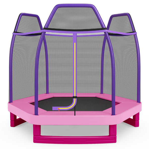 Kids Trampoline With Safety Enclosure Net for Outdoor Play - Pink