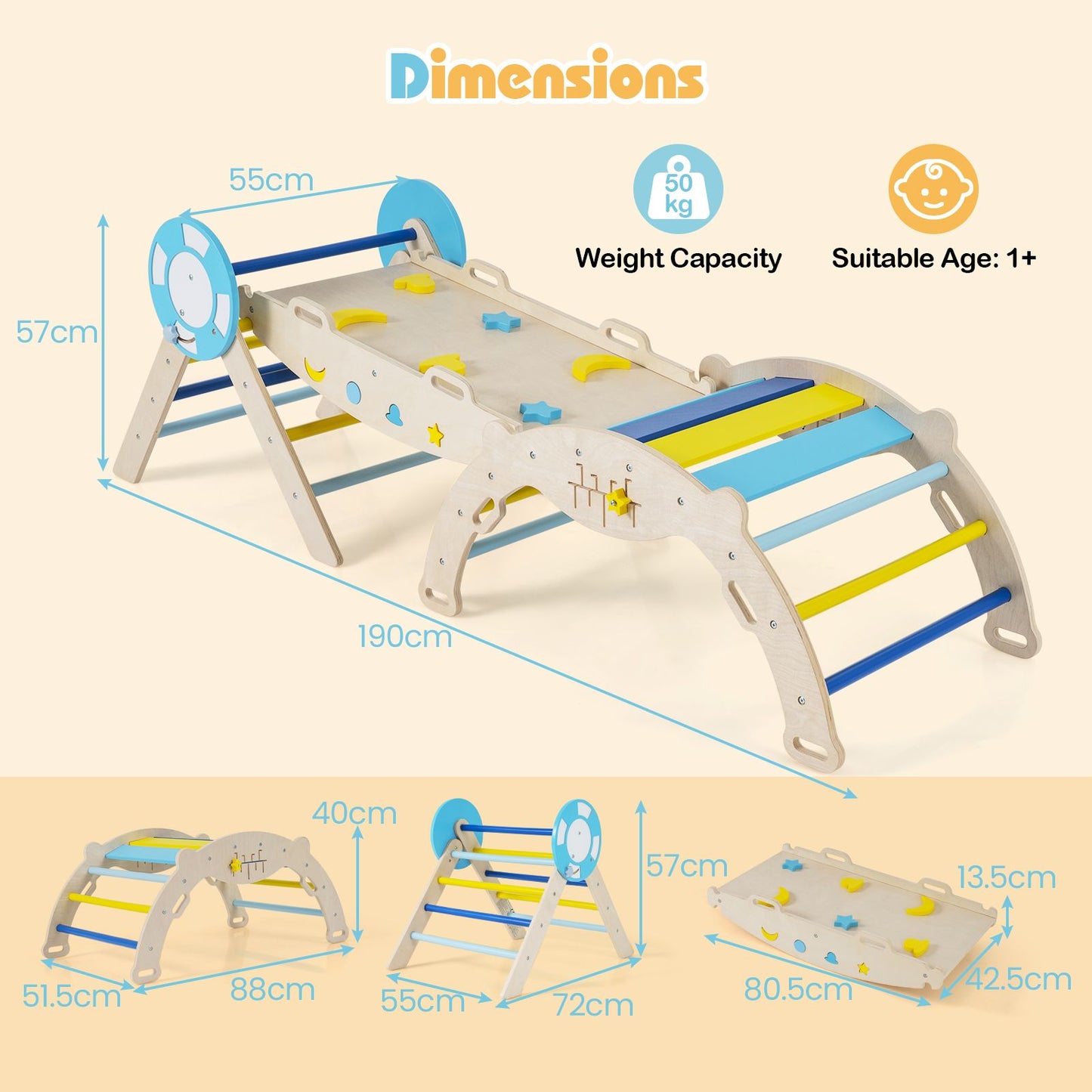 8 In 1 Montessori Climber Set | Macaron Natural Beech Wood