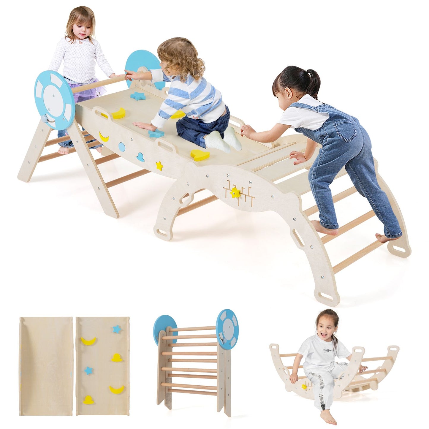 8 In 1 Montessori Climbing Set | Natural Beech Wood Triangle