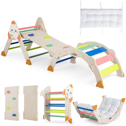 8 In 1 Pikler Triangle Set | Rocket Themed Foldable Climber With Cushion