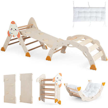 8 In 1 Natural Pikler Triangle Set | Rocket Themed Foldable Climber