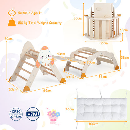 8 In 1 Natural Pikler Triangle Set | Rocket Themed Foldable Climber