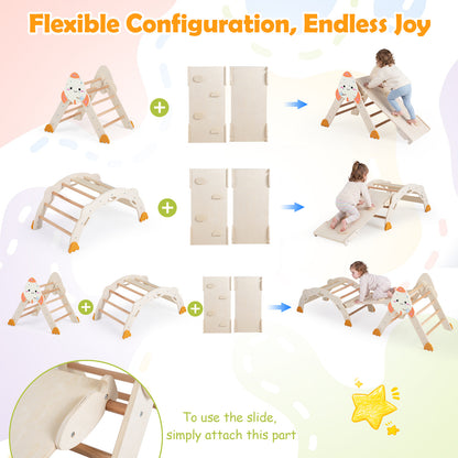 8 In 1 Natural Pikler Triangle Set | Rocket Themed Foldable Climber