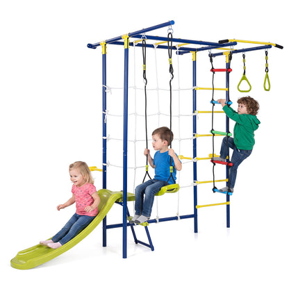 8-in-1 Blue & Red Wall Mount Indoor Jungle Gym | Kids Ages 3+