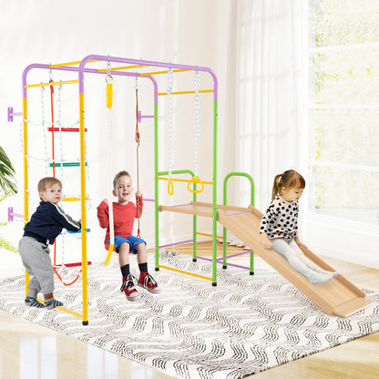 8-in-1 Climbing Playset with Monkey Bars and Wall Anchors for Ages 3+-Multicolour