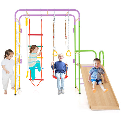 8 In 1 Metal Climbing Frame | Slide Swing Monkey Bars Multicolor