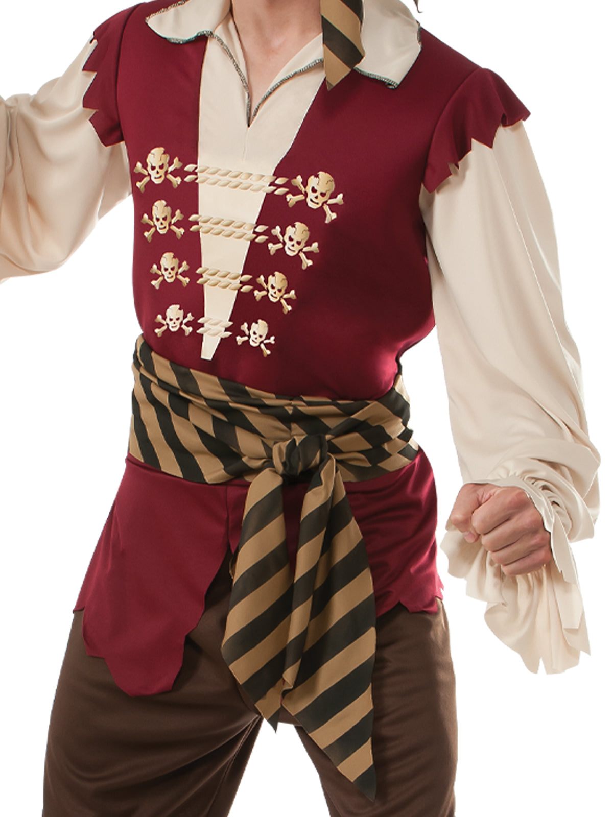 Black and white pirate costume with skeleton print and accessories for kids Halloween fun