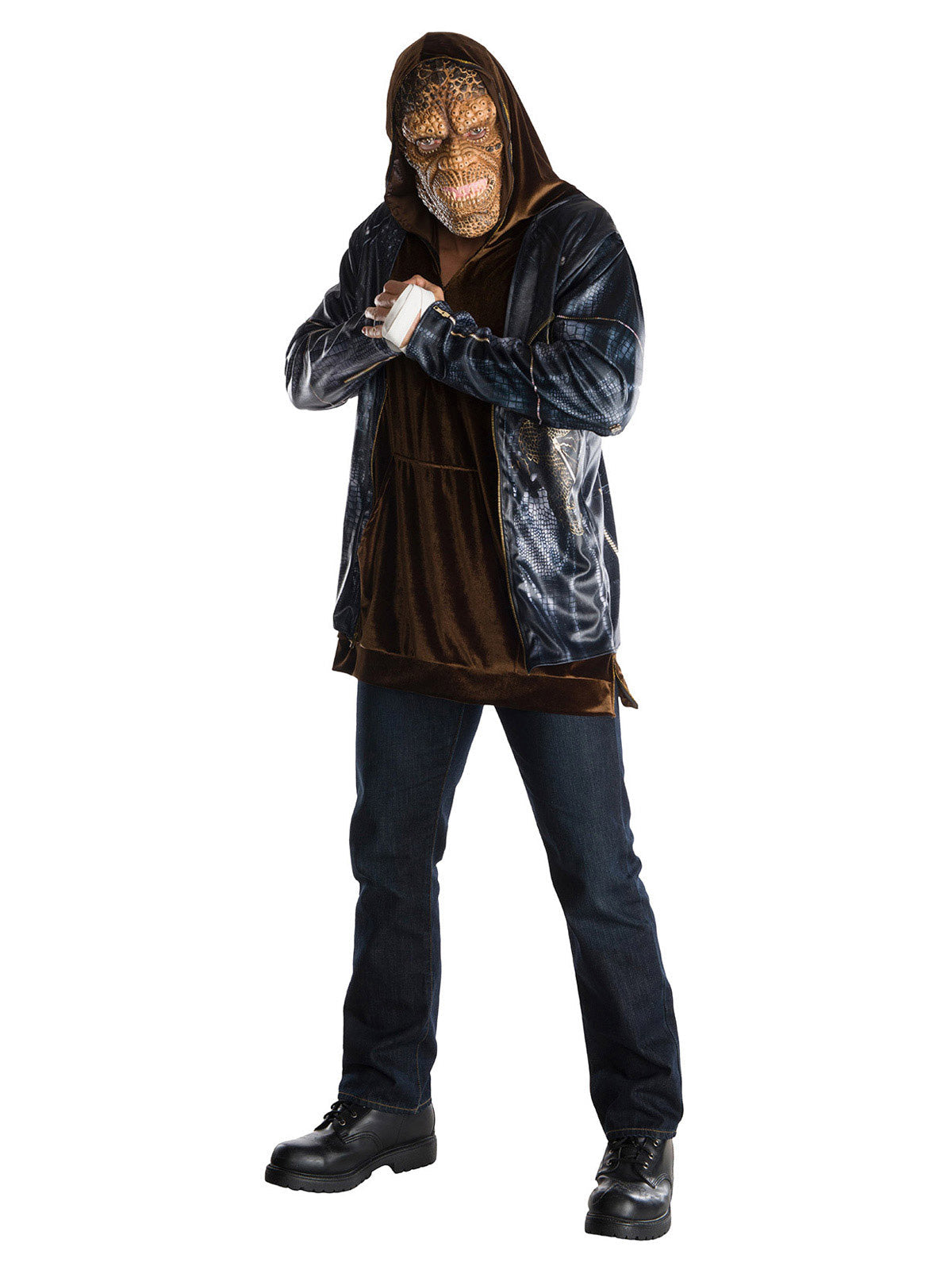 Killer Croc costume with mask and jacket inspired by DC Comics, great for dress-up fun.