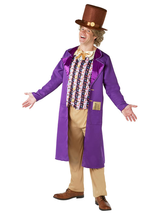 Willy Wonka Deluxe Adult Costume - Movie Jacket & Hat Set, ideal for childrens dress-up.