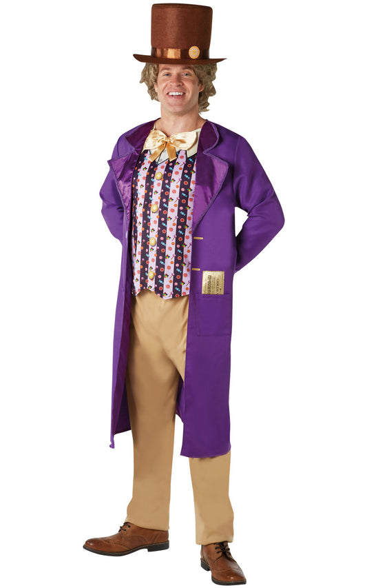 Willy Wonka Deluxe Adult Costume | Movie Jacket & Hat Set for playful kids dress-up.