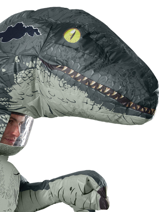 Inflatable Velociraptor Blue costume for kids, inspired by Jurassic World. Perfect for imaginative play.