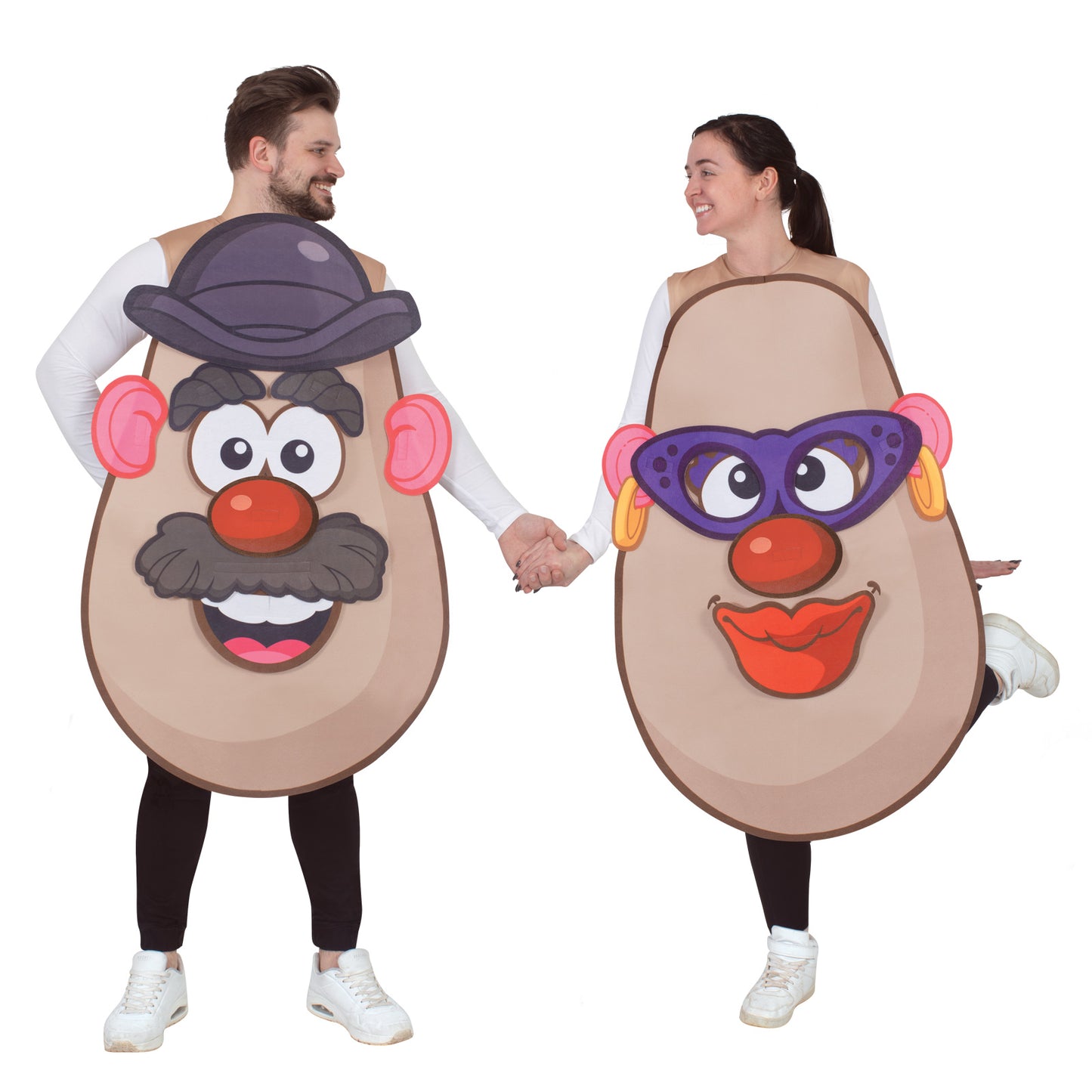 Playful Mr. Potato Head costume for adults features removable facial parts and iconic brown body shape for nostalgic fun.