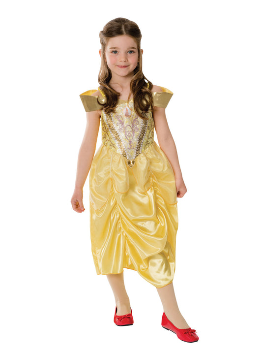 Elegant Belle inspired gold princess gown features a classic design for formal events and cosplay occasions