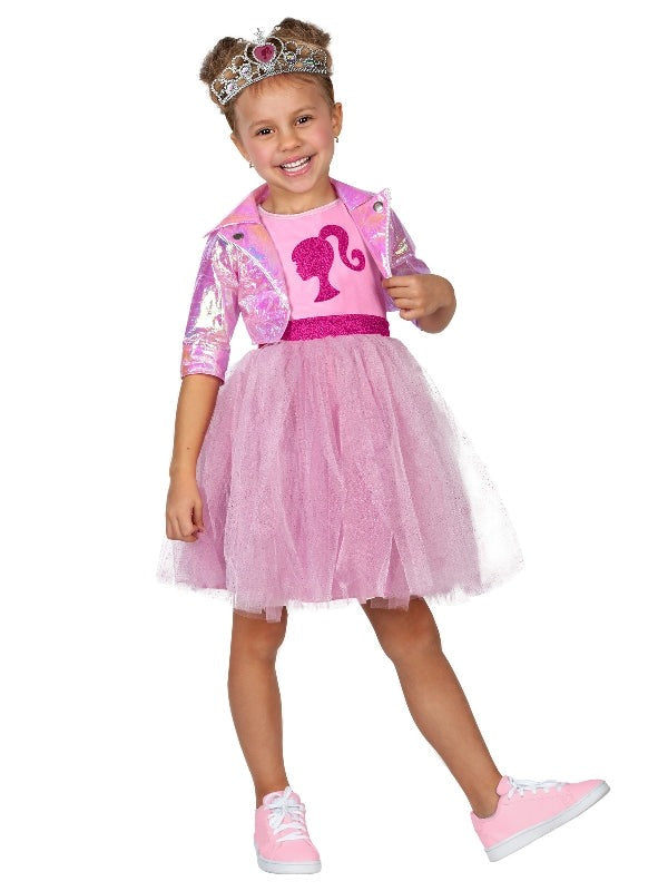 Barbie princess costume set with tiara for kids, perfect for imaginative play at home.