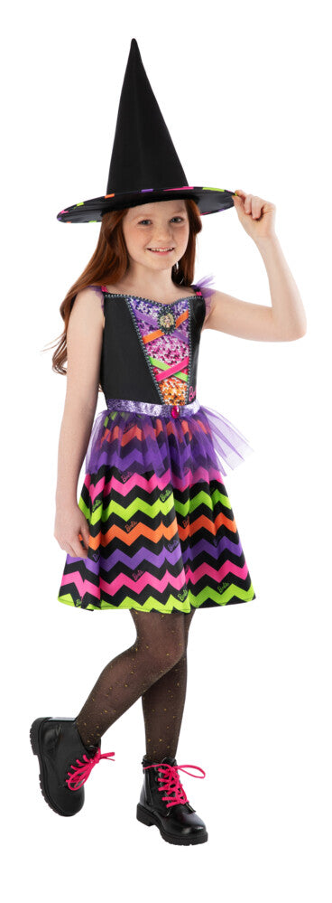 Barbie Black Rainbow Tutu Witch Costume | Sequin Dress Hat Set