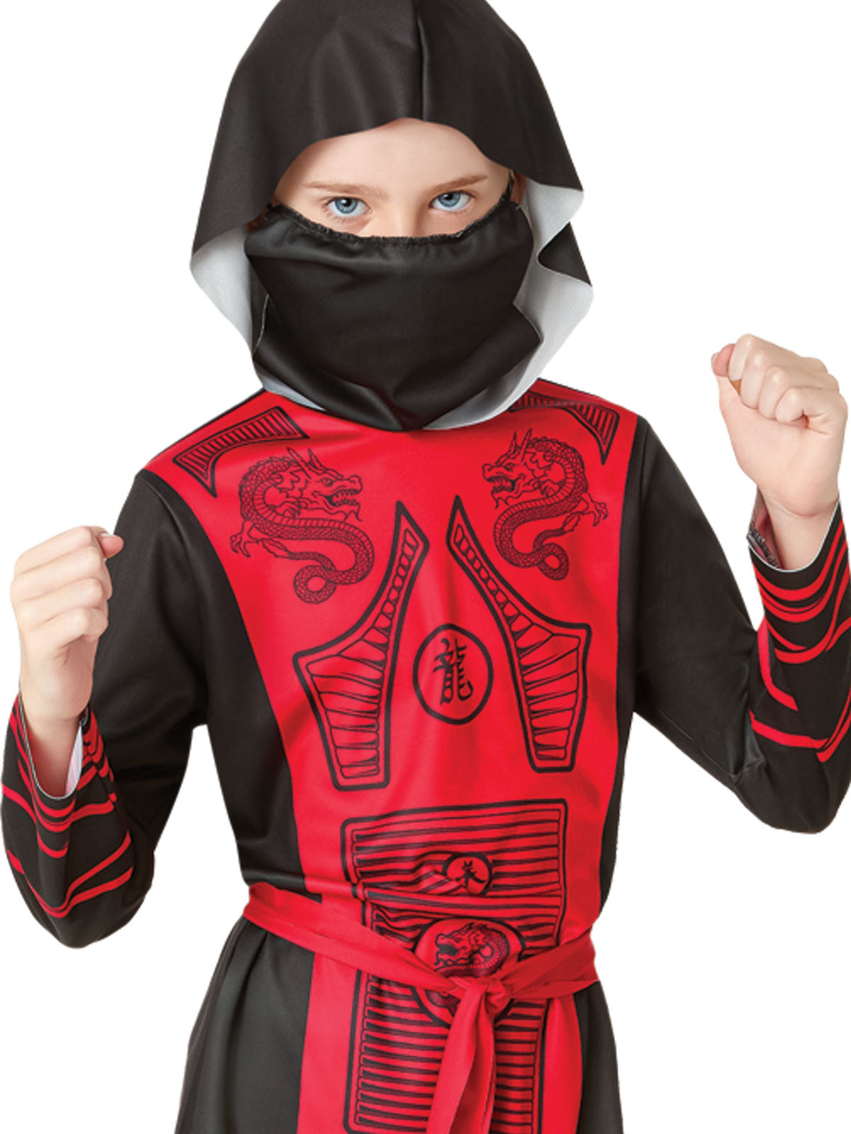 Kids Black Red Dragon Ninja Costume | Hooded Shirt Mask Pants