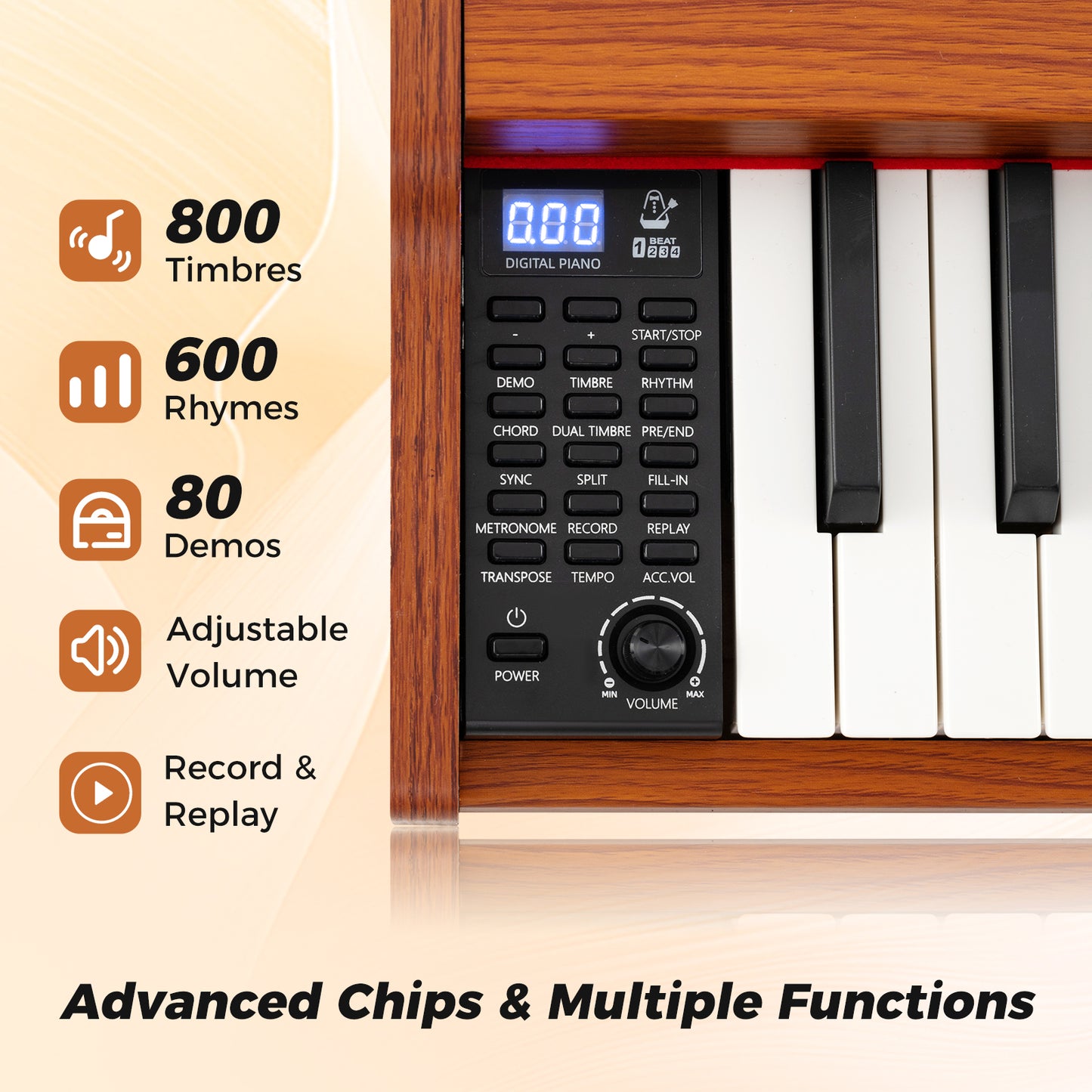 88 Key Brown Digital Piano | Semi Weighted Keys | Dual Speakers