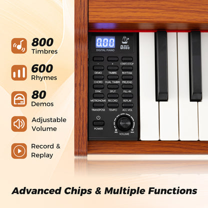 88 Key Brown Digital Piano | Semi Weighted Keys | Dual Speakers