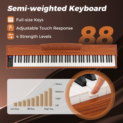 88 Key Brown Digital Piano | Semi Weighted Keys | Dual Speakers