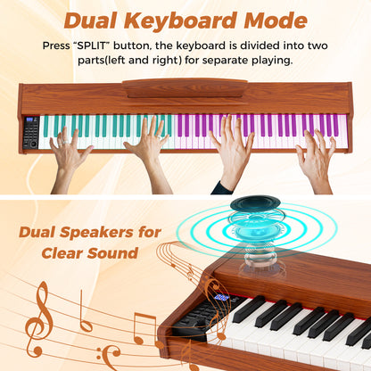 88 Key Brown Digital Piano | Semi Weighted Keys | Dual Speakers