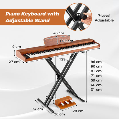 88 Key Brown Digital Piano | Semi Weighted Keys | Dual Speakers