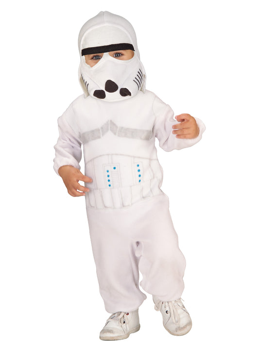 Kids Stormtrooper costume jumpsuit with mask for Star Wars fans. Perfect for playtime and dress-up.