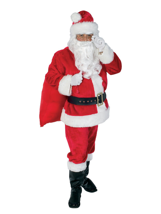 Santa Claus costume set by Rubies, perfect for adult Christmas parties and festive events.