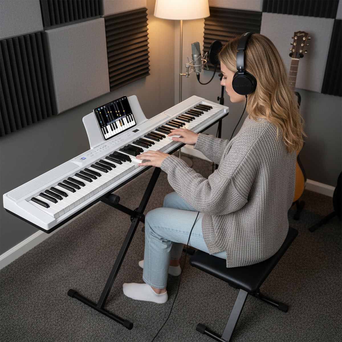 Costway 88-Key Electric Piano Keyboard with Adjustable Stand and Stool-White