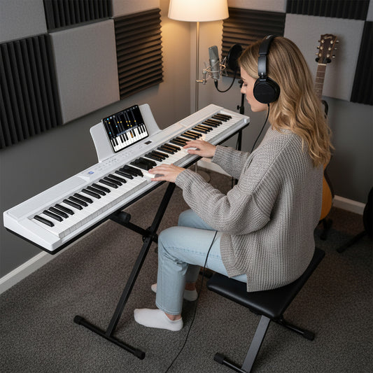 Costway 88-Key Electric Piano Keyboard with Adjustable Stand and Stool-White