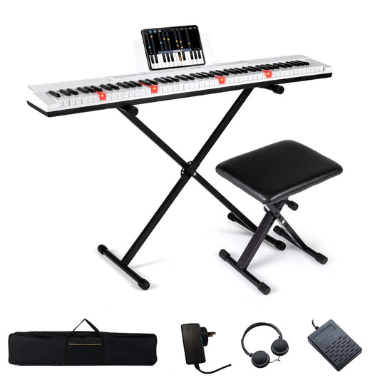 White 88 Key Electric Piano Keyboard | Stand Stool & MIDI