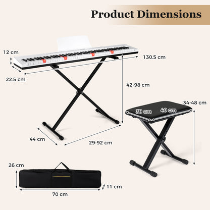 White 88 Key Electric Piano Keyboard | Stand Stool & MIDI