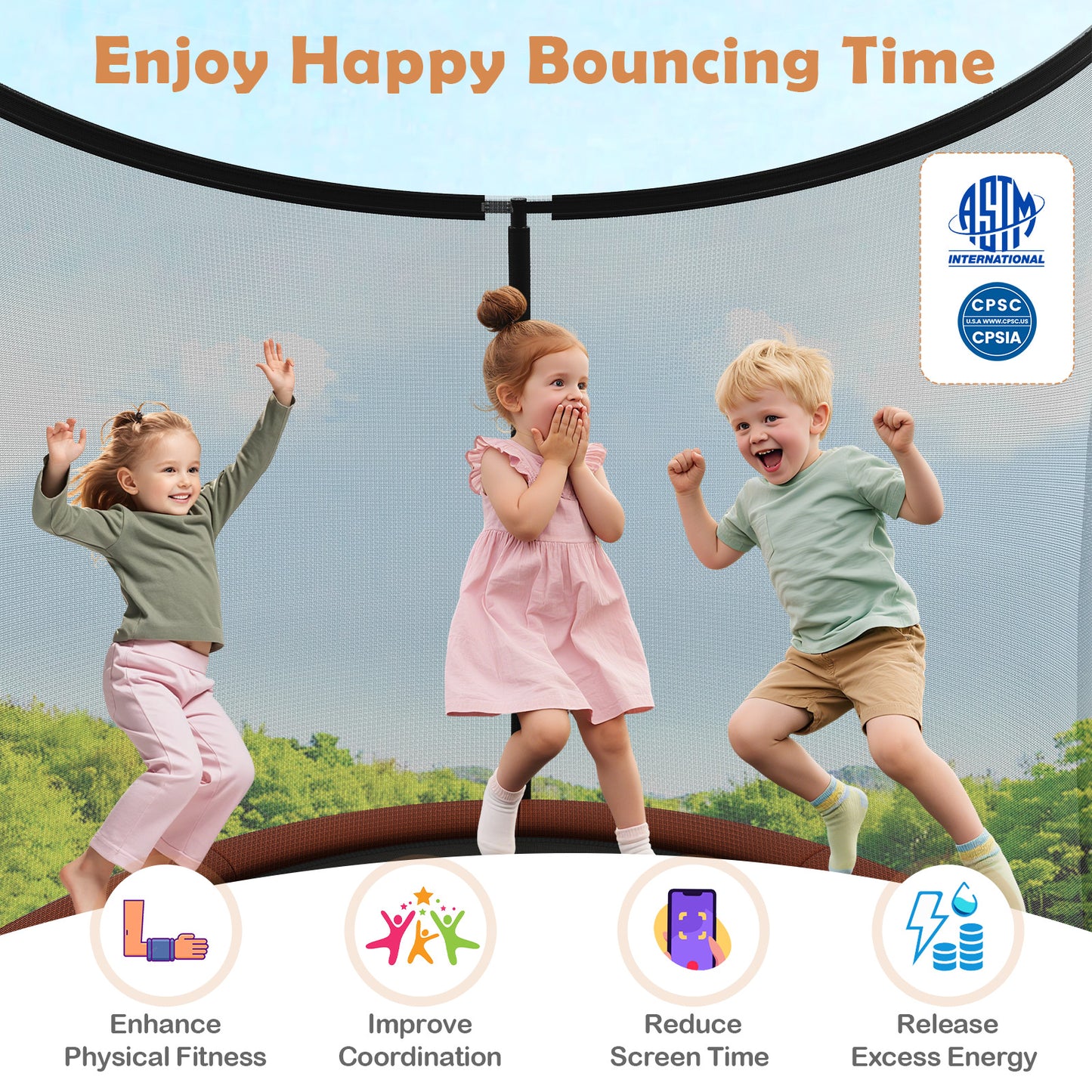 8 Ft Orange Outdoor Trampoline | Heavy-Duty Galvanized Steel Frame